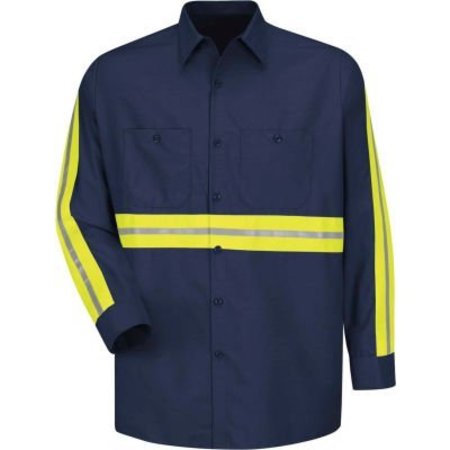 VF IMAGEWEAR Red Kap® Enhanced Visibility Industrial Long Sleeve Work Shirt, Navy, Poly/Cotton, Regular XL SP14ENRGXL
